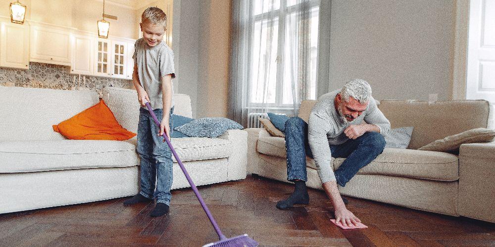 Family cleaning home